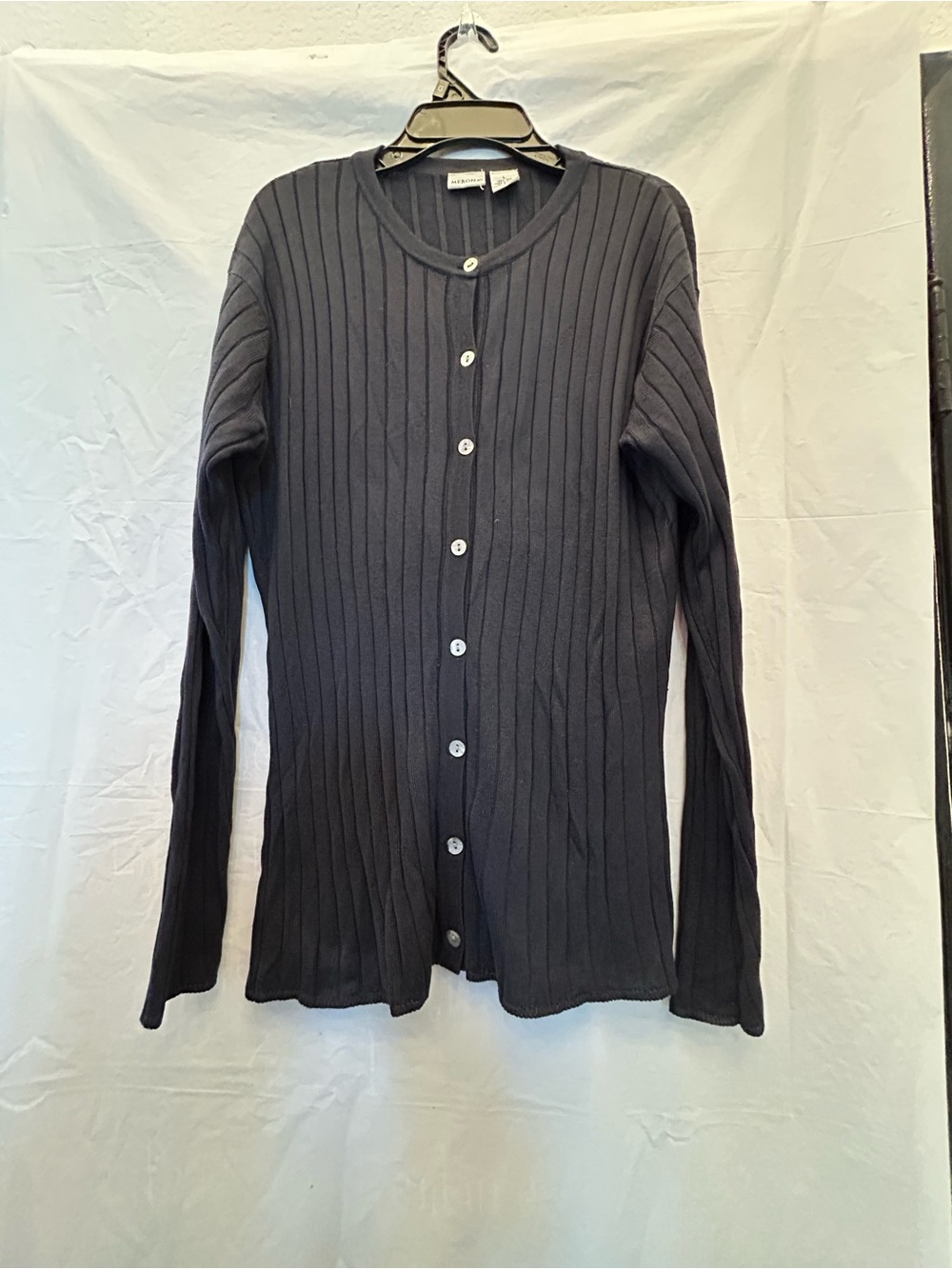 Merona Junior’s Black 100% Silk Ribbed Button-Down Knit Cardigan Long Sleeve NW